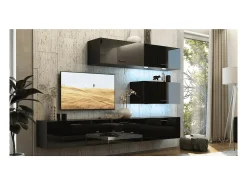 Móvel De Tv|Price Factory Conjunto de móveis de sala de estar s, suspensos, coleção CEPTO XXV. 249cm, 6 móveis, leds, modulares. Preto