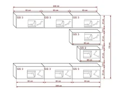 Móvel De Tv*Price Factory Conjunto de móveis de sala de estar s suspensos coleção CEPTO XVI 249cm, 8 peças, modulares. Preto