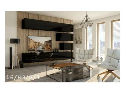 Móvel De Tv*Price Factory Conjunto de móveis de sala de estar s suspensos coleção CEPTO XVI 249cm, 8 peças, modulares. Preto