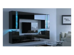 Móvel De Tv|Price Factory Conjunto de móveis de sala de estar s suspensos coleção CEPTO XXIV. 256cm, 8 móveis, LEDs, modulares. Preto