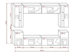 Móvel De Tv|Price Factory Conjunto de móveis de sala de estar s suspensos coleção CEPTO XXIV. 256cm, 8 móveis, LEDs, modulares. Preto