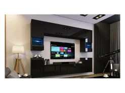 Móvel De Tv|Price Factory Conjunto de móveis de sala de estar s, suspensos, coleção CEPTO XXVII. 240cm, 8 móveis, leds, modulares. Preto