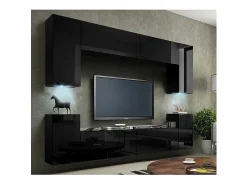 Price Factory Conjunto de móveis de sala de estar s suspensos coleção CEPTO I 256cm, 8 portas, 6 prateleiras, leds, modulares.^ Móvel De Tv