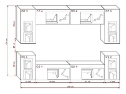 Price Factory Conjunto de móveis de sala de estar s suspensos coleção CEPTO I 256cm, 8 portas, 6 prateleiras, leds, modulares.^ Móvel De Tv