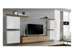 Discount Price Factory Conjunto de móveis de sala de estar design SWITCH IV. Cores e carvalho. Acabamentos em carvalho fresado e brilhante. Branco