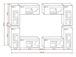 New Price Factory Conjunto de móveis de sala de estar s suspensos coleção CEPTO XX 276cm, 8 móveis, LEDs, modulares. Preto