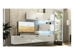 Móvel De Tv|Price Factory Conjunto de móveis de sala de estar suspenso coleção CEPTO XXV. 249cm, 6 móveis, LEDs, modulares. Branco