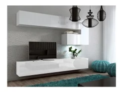 Móvel De Tv*Price Factory Conjunto de móveis de sala suspensos s da coleção CEPTo XV. 249cm, 8 móveis, com LEDs. Branco
