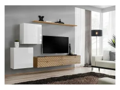 Price Factory Conjunto de móveis de sala de estar SWITCH V, nas cores e carvalho. Acabamentos em brilhante e carvalho usinado.^ Móvel De Tv
