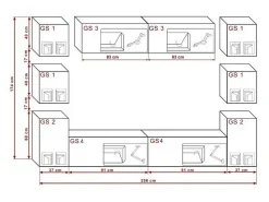Best Price Factory Conjunto de móveis de sala de estar suspensos, parte inferior preta, parte superior branca, coleção CEPTO XIV. 256cm, 10 móveis, com leds. Preto