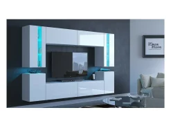 Móvel De Tv*Price Factory Conjunto de móveis de sala de estar s suspensos coleção CEPTO XXIV. 256cm, 8 móveis, com LEDs, modulares. Branco