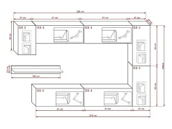 Móvel De Tv|Price Factory Conjunto de móveis de sala de estar s suspensos coleção CEPTO VI 256cm, com 7 portas, 6 prateleiras incluindo uma de parede, leds, modulares. Preto