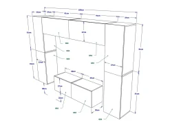 Móvel De Tv*Price Factory Conjunto de móveis de sala de estar s suspensos coleção CEPTO III 256cm, 8 portas, 8 prateleiras, LEDs, modulares. Preto
