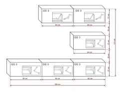 Móvel De Tv*Price Factory Conjunto de móveis de sala de estar e branco, suspensos, coleção CEPTO XXV. 249cm, 6 móveis, leds, modulares. Preto