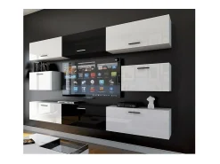 Móvel De Tv|Price Factory Conjunto de móveis de sala de estar s e pretos suspensos coleção CEPTO VII 249cm, 8 portas, modulares. Meio na cor preta. Branco