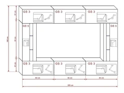 Online Price Factory Conjunto de móveis de sala de estar s, suspensos, coleção CEPTO XXVIII. 249cm, 8 móveis, com LEDs, modulares. Branco