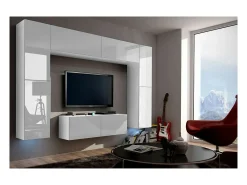Price Factory Conjunto de móveis de sala de estar s suspensos coleção CEPTO III 256cm, 8 portas, 8 prateleiras, leds, modulares.^ Móvel De Tv
