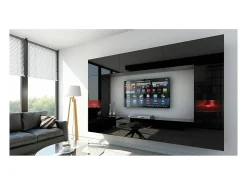Móvel De Tv|Price Factory Conjunto de móveis de sala de estar na cor preta, suspensos, coleção CEPTO XXIX. 249cm, 8 móveis, com LEDs, modulares. Preto