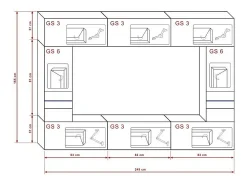 Móvel De Tv|Price Factory Conjunto de móveis de sala de estar na cor preta, suspensos, coleção CEPTO XXIX. 249cm, 8 móveis, com LEDs, modulares. Preto