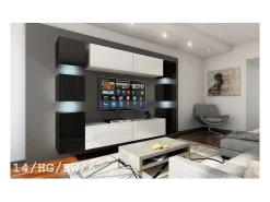 Price Factory Conjunto de móveis de sala de estar e branco suspensos coleção CEPTO XIV. 256cm, 10 móveis, 10 portas, leds.^ Móvel De Tv