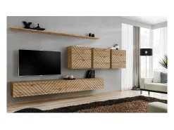 Móvel De Tv*Price Factory Conjunto de móveis de sala de estar da coleção SWITCH VII, cor de carvalho com acabamentos fresados. Castanho
