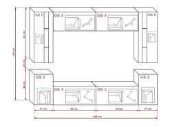Price Factory Conjunto de móveis de sala de estar s suspensos coleção CEPTO XXIV. 240cm, 8 móveis, leds, modulares.^ Móvel De Tv
