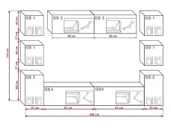 Móvel De Tv*Price Factory Conjunto de móveis de sala de estar s suspensos coleção CEPTO XIV. 256cm, 10 móveis, 10 portas, leds. Branco