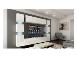 Móvel De Tv*Price Factory Conjunto de móveis de sala de estar s suspensos coleção CEPTO XIV. 256cm, 10 móveis, 10 portas, leds. Branco