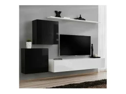 Móvel De Tv*Price Factory Conjunto de móveis de sala de estar mural SWITCH V design, cores e preto brilhante. Branco