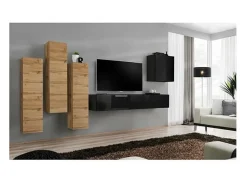 Móvel De Tv|Price Factory Conjunto de móveis de sala de estar da coleção design SWITCH III. Cores em carvalho wotan e preto brilhante. Castanho