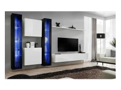 Discount Price Factory Conjunto de móveis de sala de estar mural SWITCH XVI design, nas cores e preto brilhante. Branco