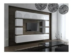 Clearance Price Factory Conjunto de móveis de sala de estar s suspensos coleção CEPTO XVII 249cm, 10 móveis, LEDs, modulares. Branco