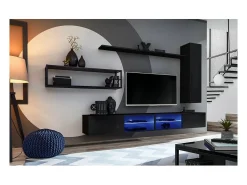 Móvel De Tv*Price Factory Conjunto de móveis de sala de estar estilo industrial SWITCH M4. Cor preta. Preto