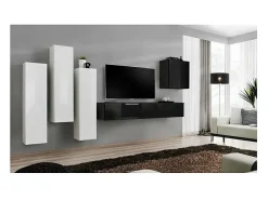 Outlet Price Factory Conjunto de móveis de sala de estar da coleção SWITCH III. Cores e preto brilhante. Branco