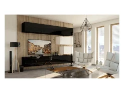 Móvel De Tv|Price Factory Conjunto de móveis de sala de estar e branco suspensos coleção CEPTO XVI 249cm, 8 móveis, modulares. Preto