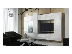 Móvel De Tv*Price Factory Conjunto de móveis de sala de estar s suspensos coleção CEPTO XXII. 273cm, 10 móveis, LEDs, modulares. Branco
