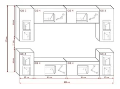 Price Factory Conjunto de móveis de sala de estar s suspensos coleção CEPTO I 256cm, 8 portas, 6 prateleiras, leds, modulares.^ Móvel De Tv