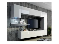 Móvel De Tv*Price Factory Conjunto de móveis de sala de estar s suspensos coleção CEPTO VI 256cm, 7 portas, 6 prateleiras incluindo uma de parede, leds, modulares. Branco