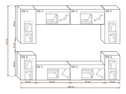 Móvel De Tv*Price Factory Conjunto de móveis de sala de estar s suspensos coleção CEPTO I 240cm, 8 portas, 6 prateleiras, leds. Branco