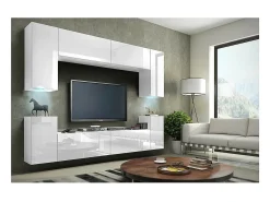 Móvel De Tv*Price Factory Conjunto de móveis de sala de estar s suspensos coleção CEPTO I 240cm, 8 portas, 6 prateleiras, leds. Branco