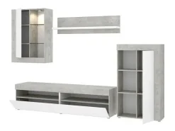 Móvel De Tv| Conjunto de móveis de TV e concreto com armazenamento e vitrine - TOKIO Sala de estar Branco