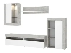 Móvel De Tv| Conjunto de móveis de TV e concreto com armazenamento e vitrine - TOKIO Sala de estar Branco