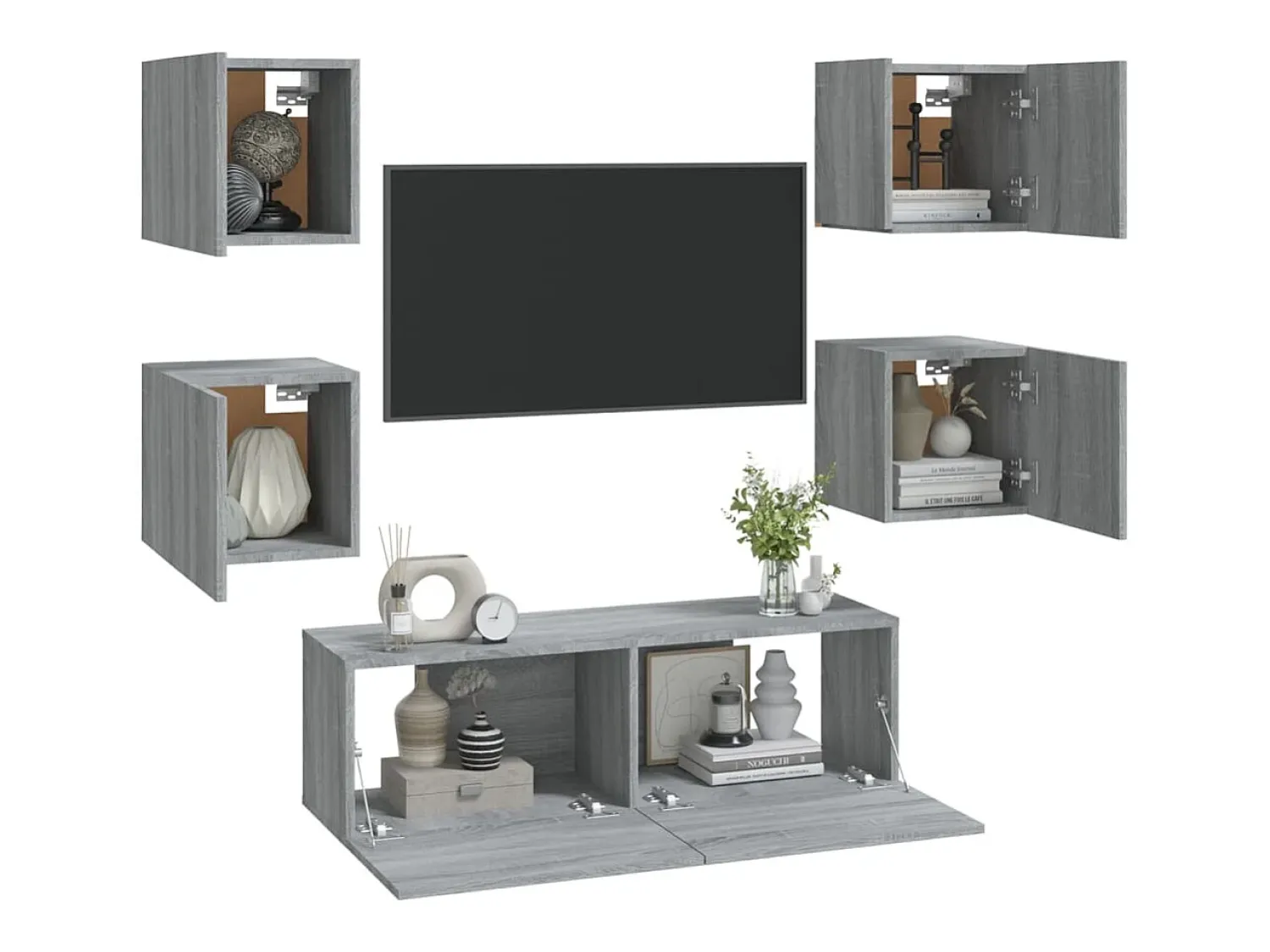 Móvel De Tv|Helloshop26 Conjunto de móveis incluindo guarda-roupa aparador rack para TV para sala de estar quarto sala de TV estante madeira engenheirada Sonoma cinza 02_0025381 Castanho