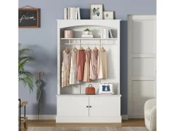Móvel De Entrada*Merax Conjunto de móveis para corredor - 120 x 40 x 190 cm - cabideiro com sapateira + guarda-roupa - Aglomerado - Branco