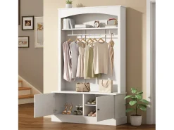Móvel De Entrada*Merax Conjunto de móveis para corredor - 120 x 40 x 190 cm - cabideiro com sapateira + guarda-roupa - Aglomerado - Branco