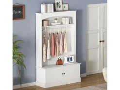 Móvel De Entrada*Merax Conjunto de móveis para corredor - 120 x 40 x 190 cm - cabideiro com sapateira + guarda-roupa - Aglomerado - Branco