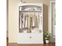 Móvel De Entrada*Merax Conjunto de móveis para corredor - 120 x 40 x 190 cm - cabideiro com sapateira + guarda-roupa - Aglomerado - Branco