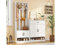 Clearance Merax Conjunto de móveis para corredor - 140,6 x 32 x 180 cm - Guarda-roupa + sapateira - Aglomerado - Branco