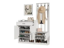 Clearance Merax Conjunto de móveis para corredor - 140,6 x 32 x 180 cm - Guarda-roupa + sapateira - Aglomerado - Branco