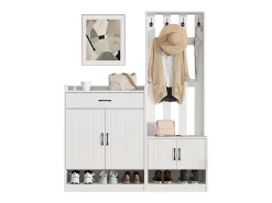 Clearance Merax Conjunto de móveis para corredor - 140,6 x 32 x 180 cm - Guarda-roupa + sapateira - Aglomerado - Branco